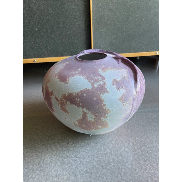Purple 1990s California Modern Tony Evans Raku Koi Large Ceramic Vessel Vase For Sale - Image 8 of 12