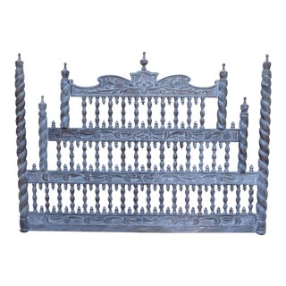 Vintage King Carved Wood Headboard For Sale