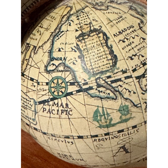 Vintage Mid 20th Century Wood and Paper Mache Old World Globe Book Ends- Pair of 2 For Sale - Image 11 of 12