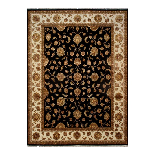 Pasargad Home Agra Black Silk & Wool Area Rug- 8'11'' X 12' 2'' For Sale