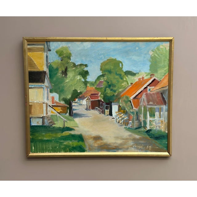 Ulfe, Street with Houses and Trees, 1982, Oil on Canvas, Framed For Sale - Image 6 of 18