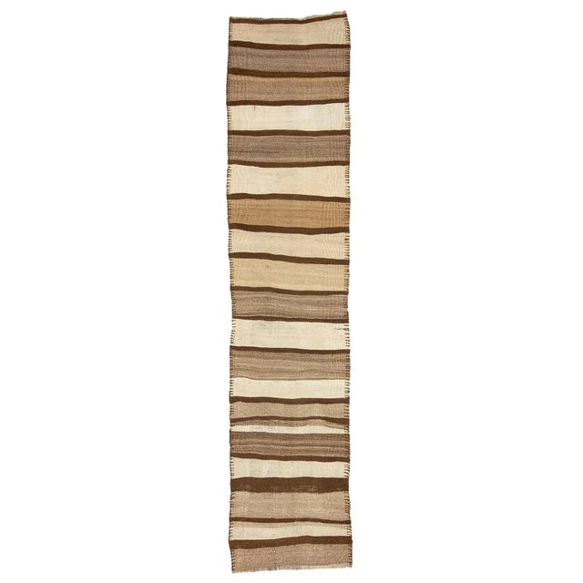 Textile Vintage Brown Wool Kilim Runner For Sale - Image 7 of 7