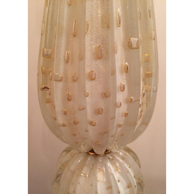 1950s Vintage Mid Century Murano Venetian White & Gold Glass Lamps- a Pair For Sale - Image 5 of 10