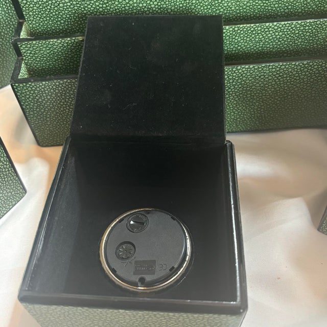 Mid-Century Modern Circa 2000 Dransfield & Ross Faux Shagreen Leather Classic Desk Set in Forest Green- 6 Pieces For Sale - Image 3 of 12