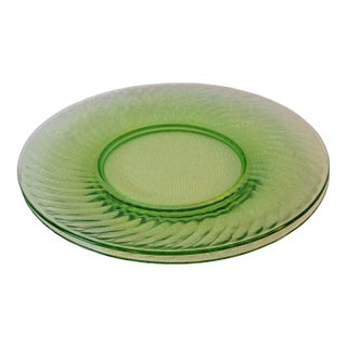Early 20th Century Uranium Glass Transparent Green Salad Plates Set of 2 For Sale
