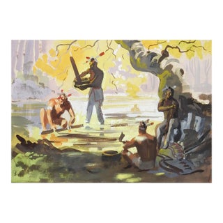 Vintage Mid Century Painting Study of Native Americans For Sale