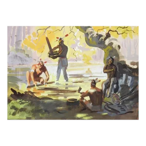 Vintage Mid Century Painting Study of Native Americans