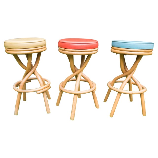 Mid-Century Modern Rattan Swivel Stools - Set of 3 For Sale - Image 12 of 12