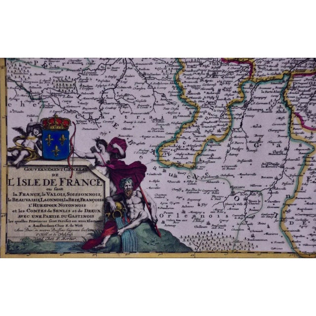 Sculpture Materials l'Isle De France: A Hand-Colored 17th Century Map by De Wit, 1680 For Sale - Image 7 of 9