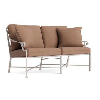 Brown Jordan Venetian Loveseat, Dove frame with Fusion Clay fabric For Sale