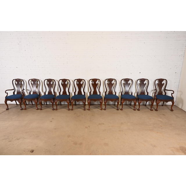 Baker Furniture Company Baker Furniture Stately Homes Georgian Carved Burled Walnut Dining Chairs, Newly Refinished For Sale - Image 4 of 14