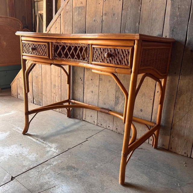 Bamboo and Wicker Dressing Table with Central Drawer For Sale - Image 4 of 6