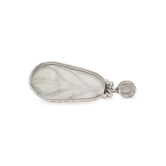 Modern 18k White Gold 8.15ct Blue Glutinous Jadeite Jade Diamond Double Drop Pendant For Sale - Image 3 of 8