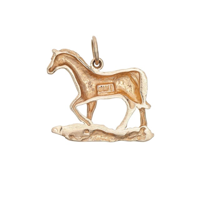 Vintage Horse Charm 14k Yellow Gold Pendant Estate Fine Animal Jewellery For Sale - Image 4 of 4