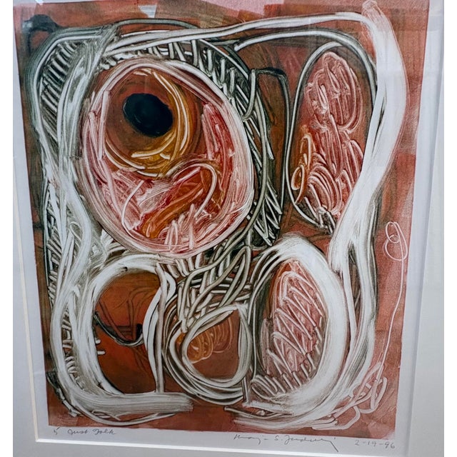 Abstract Organic Mixed Media Painting by Marjorie Schlossman, 19.5” X 21.25”, Signed For Sale - Image 4 of 9