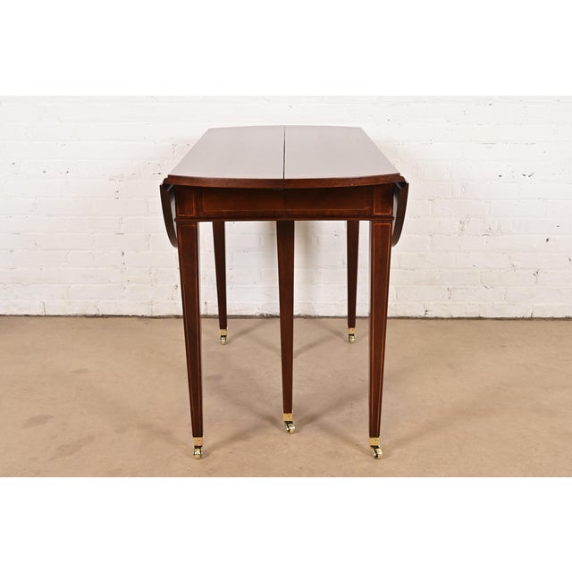 Baker Furniture Federal Banded Mahogany Drop Leaf Dining or Breakfast Table, Newly Refinished For Sale - Image 11 of 13