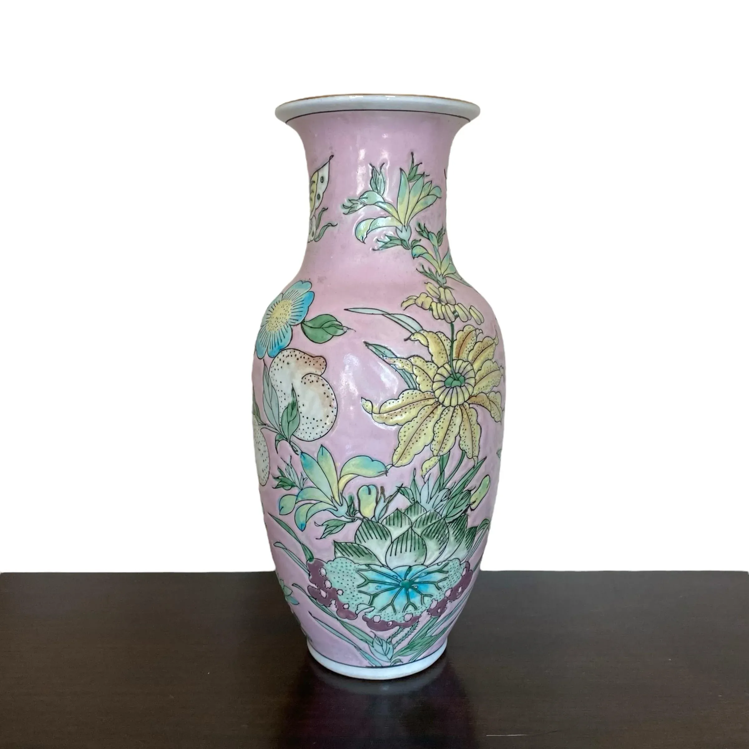 Vintage Mid 20th Century Pink Chinese Export / Macau Vase With