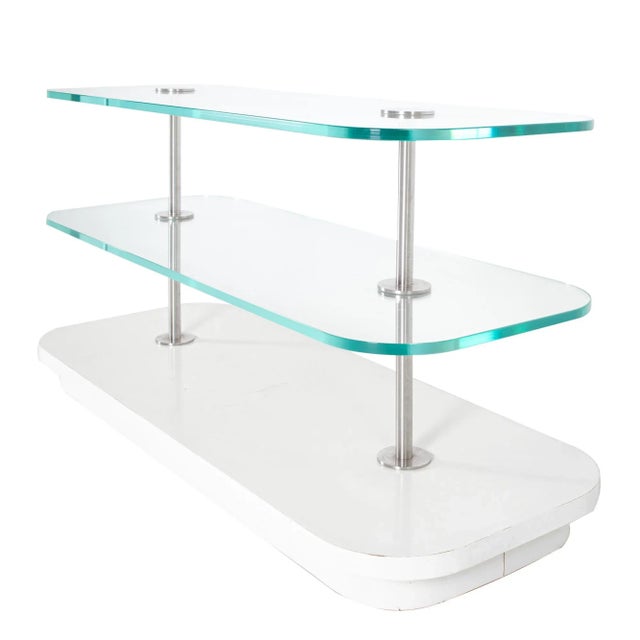 2000 - 2009 Contemporary 3-Tier Laminate Stainless and Glass Display For Sale - Image 5 of 8
