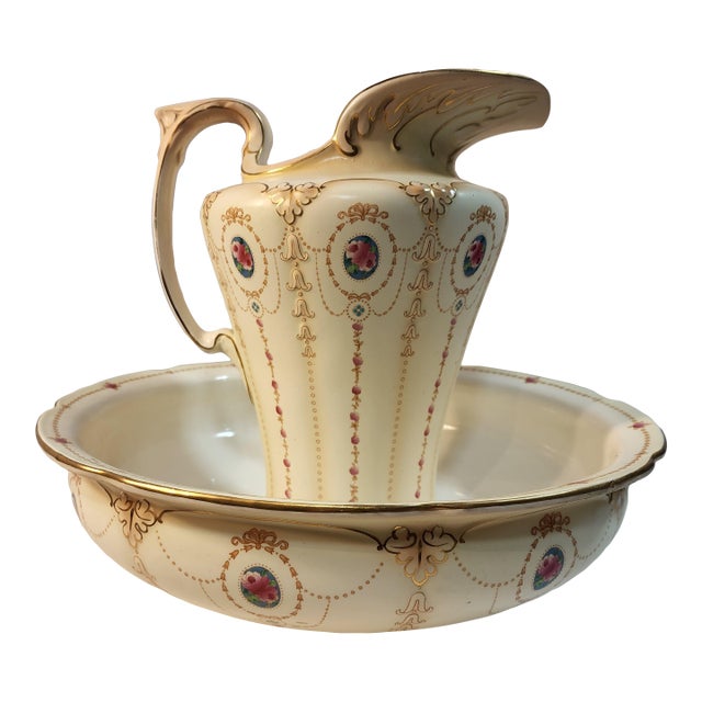 F. Winkle & Co. Hand Painted Antique Bowl and Pitcher For Sale