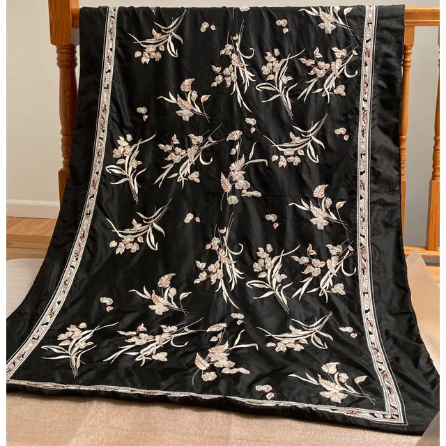 Art Nouveau Floral Embroidered Silk Textile Vintage Wall Hanging For Sale - Image 11 of 16