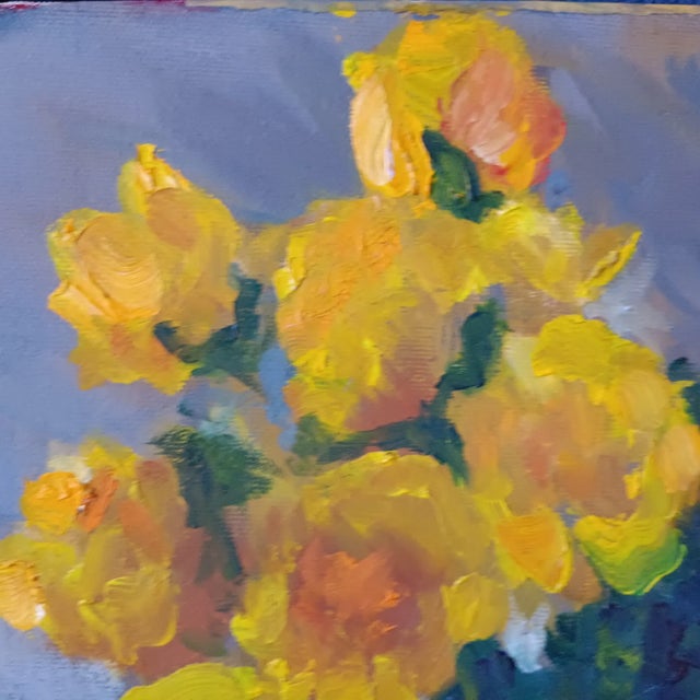 Realism Brilliant Yellow Flowers in a Silver Vase Original Oil Painting For Sale - Image 3 of 5