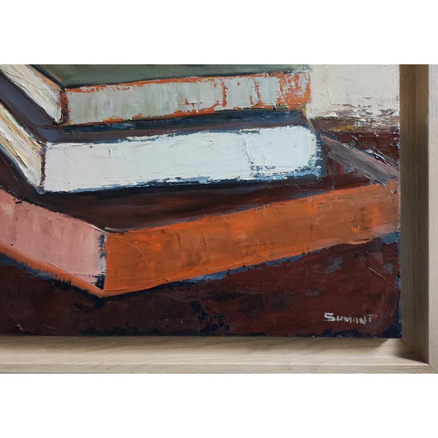 Textile Le Silence Des Livres, Textured Still Life With Books Books, Contemporary Framed by Sophie Dumont For Sale - Image 7 of 9