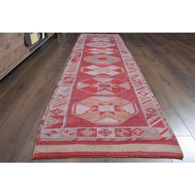 1970s Vintage Turkish Oushak Handmade Wool Cotton Pink Runner Rug For Sale In San Francisco - Image 6 of 11