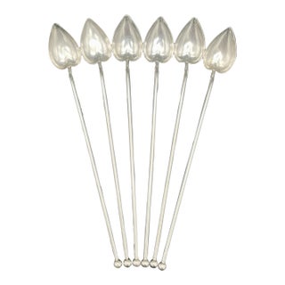 Antique 1920s Wallace Sterling Silver Heart Shaped Sipping Spoon Set of 6 For Sale