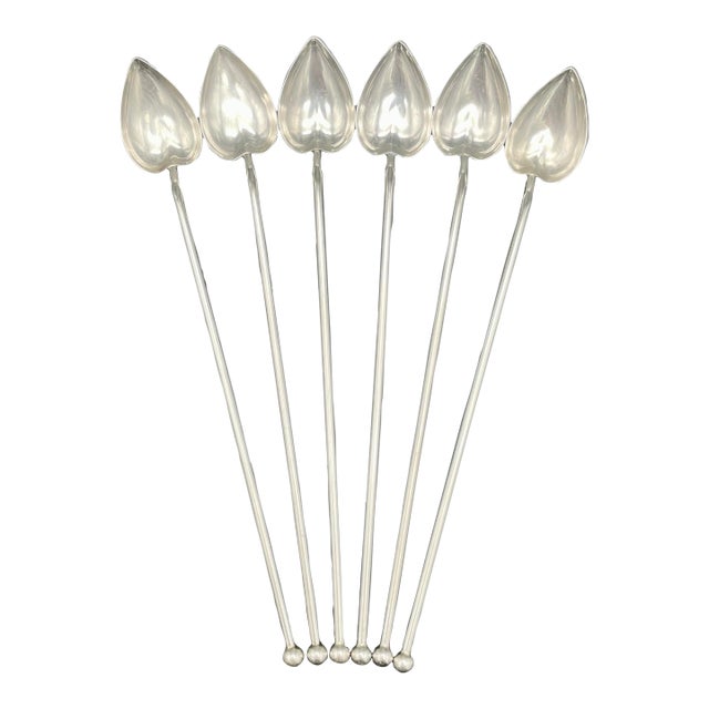 Antique 1920s Wallace Sterling Silver Heart Shaped Sipping Spoon Set of 6 For Sale