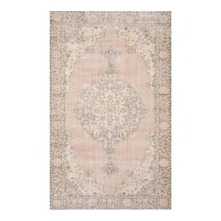 1970s Vintage Turkish Handmade Wool Cotton Beige Area Rug For Sale