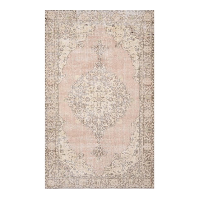 1970s Vintage Turkish Handmade Wool Cotton Beige Area Rug For Sale