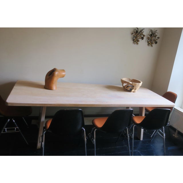 Large Brutalist Oak Trestle Table, 1940s For Sale - Image 13 of 18