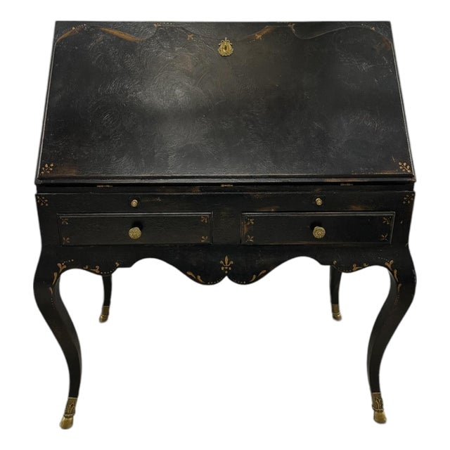 Late 20th Century French Louis XV Style Slant-Front Painted Ladies Desk For Sale