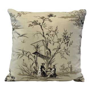 Old World Weaver Stark Chinoiserie Toile Square Feather/Down Pillow For Sale