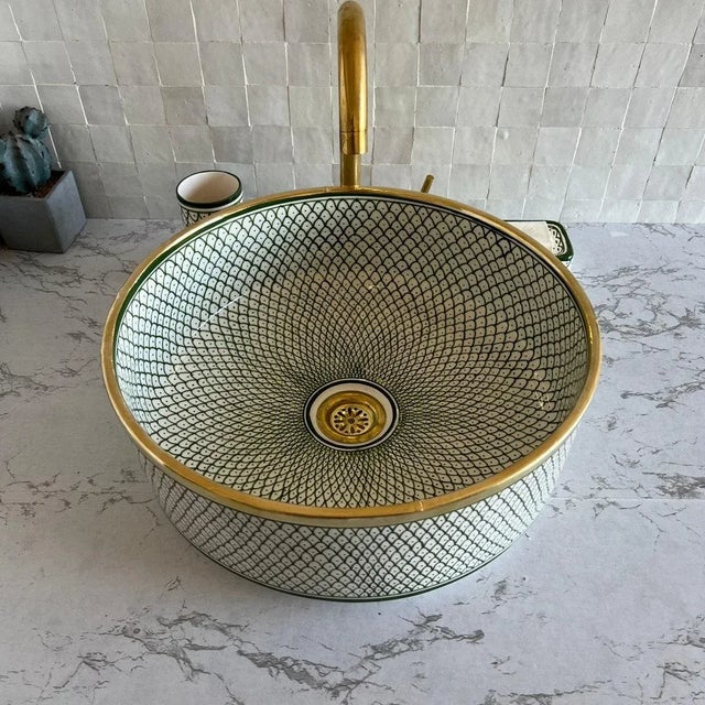 Not Yet Made - Made To Order Ceramic Sink for Bathroom With Brass Rim For Sale - Image 5 of 7