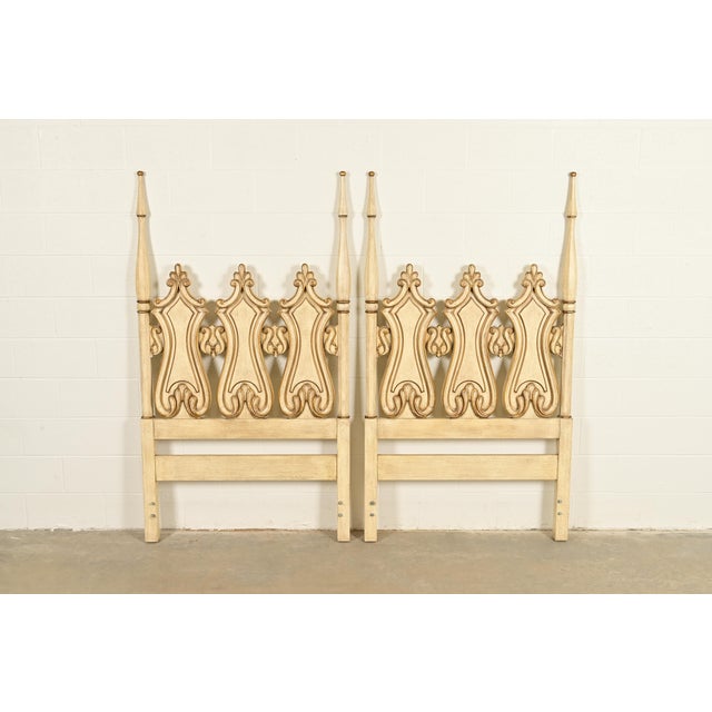Romweber Hollywood Regency French Rococo Cream Lacquered and Parcel Gilt Twin Size Headboards, Pair For Sale - Image 9 of 9