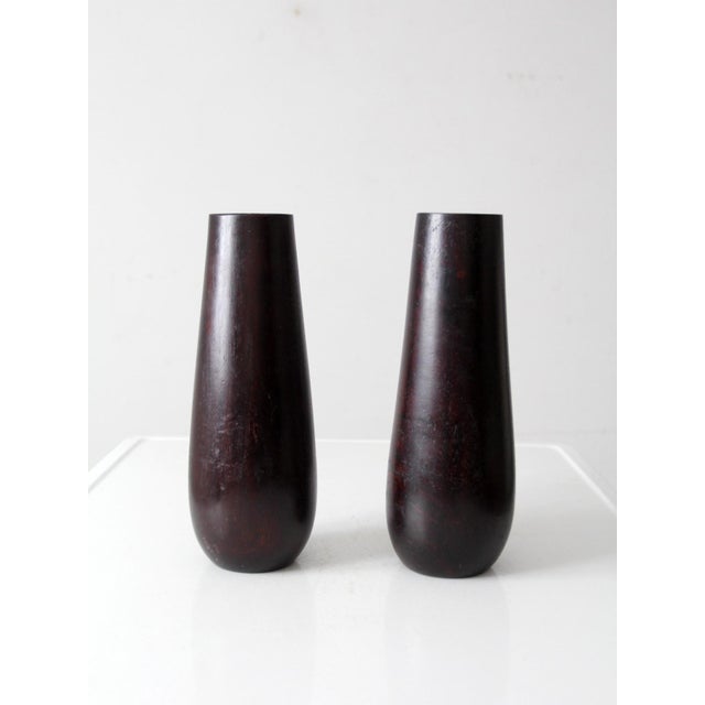 Vintage Wooden Vases With Glass Inserts Pair For Sale - Image 4 of 9