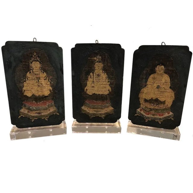 Wood 18th Century Tibetan Thangka Fragments - Set of 3 For Sale - Image 7 of 7