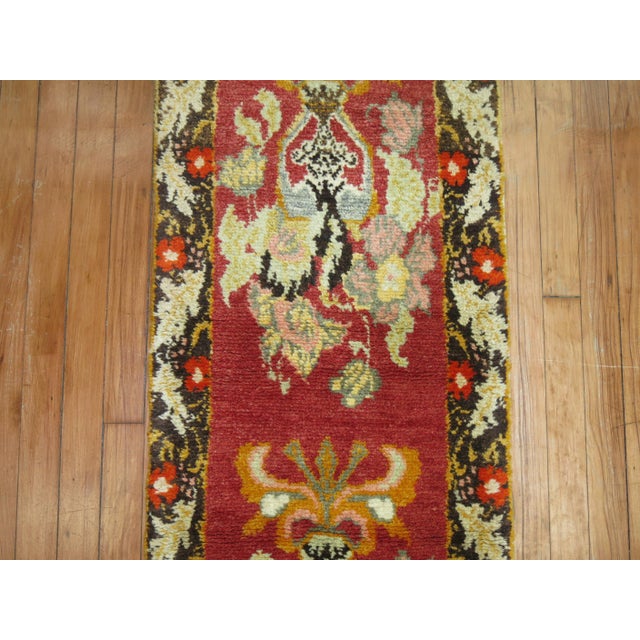 Mid 20th Century Narrow Floral Turkish Red Large Flower Turkish 20th Century Wool Runner - 1'9" x 9'10" For Sale - Image 5 of 6