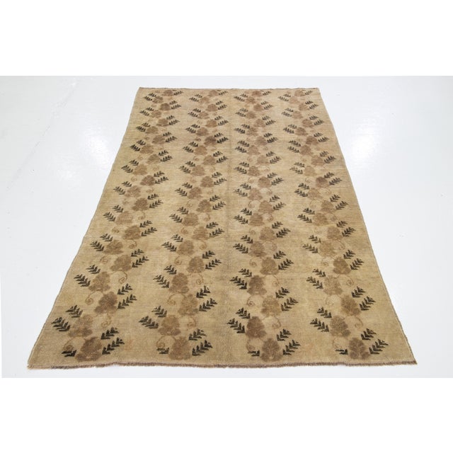 Transitional Antique Khotan Handmade Floral Pattern Wool Rug in Tan For Sale - Image 3 of 9