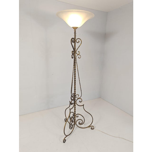 Art Deco Wrought Iron Torchiere Floor Lamp, Paris, 1920s For Sale - Image 10 of 10