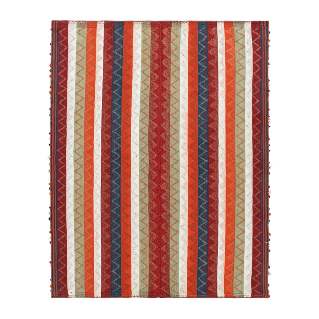 Red 1950s Vintage Persian Kilim in Red With Plaid Multicolor Stripes by Rug & Kilim For Sale - Image 8 of 8