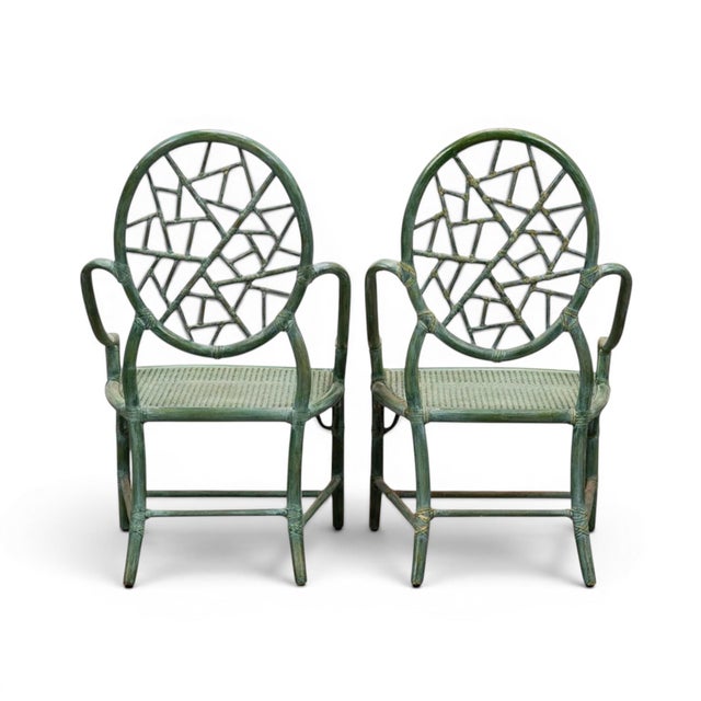 1960s McGuire “Cracked Ice” Rattan Armchairs – Rawhide-Lashed, Custom Finish, Pair For Sale - Image 5 of 6