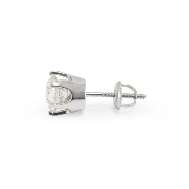 Metal 14k White Gold 6 Prong Screw Back 2.60 Ct Round Diamond Stud Earrings, A Pair For Sale - Image 7 of 8