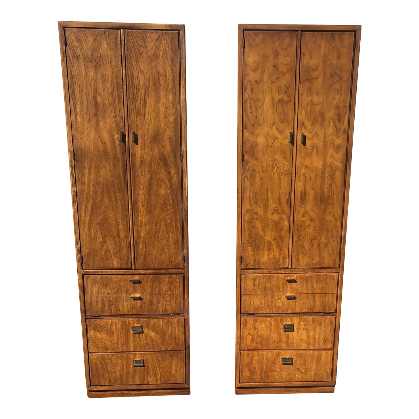 Pair of 1970’s Drexel Heritage Consensus Pecan Tower Chairish