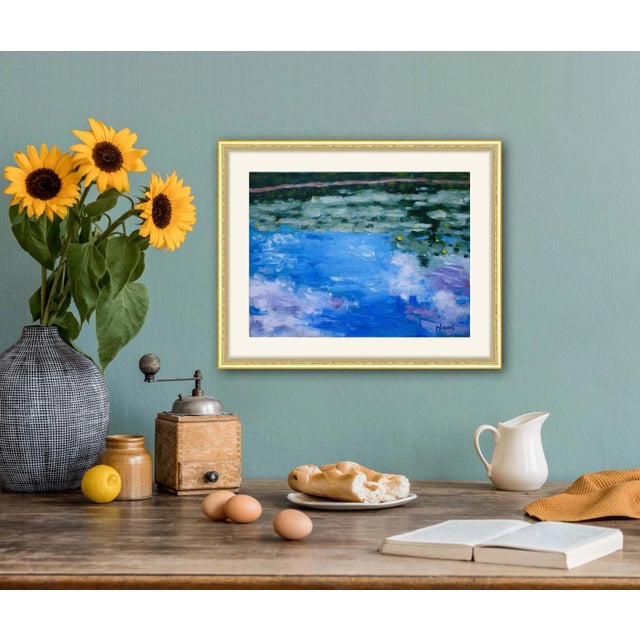 Textile Lily Pond With Clouds, Contemporary Impressionist Oil Painting For Sale - Image 7 of 8