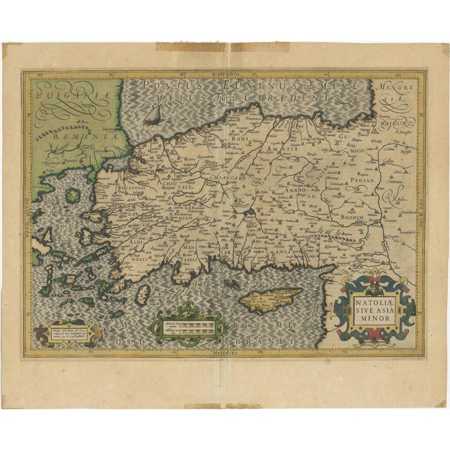 Antique map titled 'Natoliae sive Asia Minor'. Original old map of Turkey, Asia Minor and Cyprus. Includes a decorative...