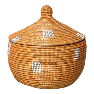 Basket With Lid Senegal West Africa 18" H For Sale