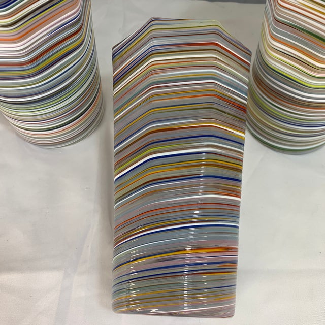 2020s Venetian Style Hand Blown Rainbow Tall Tumbler Glasses Set of 5 For Sale - Image 5 of 8