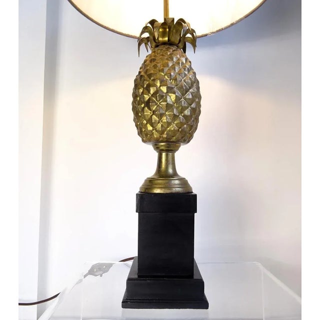Black Large Vintage Pinapple Table Lamp in Brass by Maison Charles, 1950s For Sale - Image 8 of 10